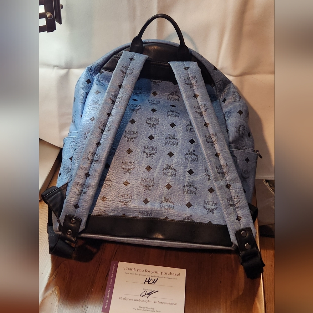 MCM Sky Blue Stark Studded Backpack in Visetos - Picture 3 of 17